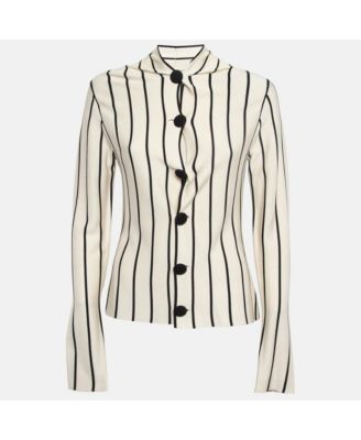Women's Cream Striped Silk Knit Cardigan