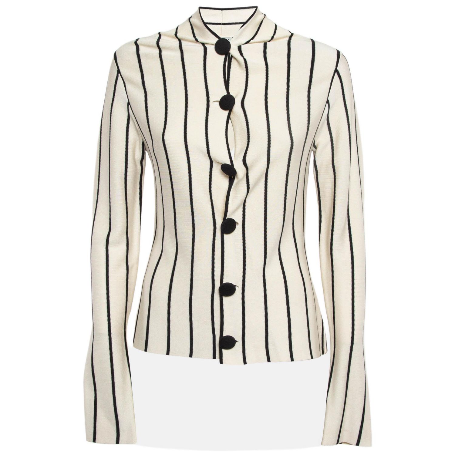 Women's Cream Striped Silk Knit Cardigan
