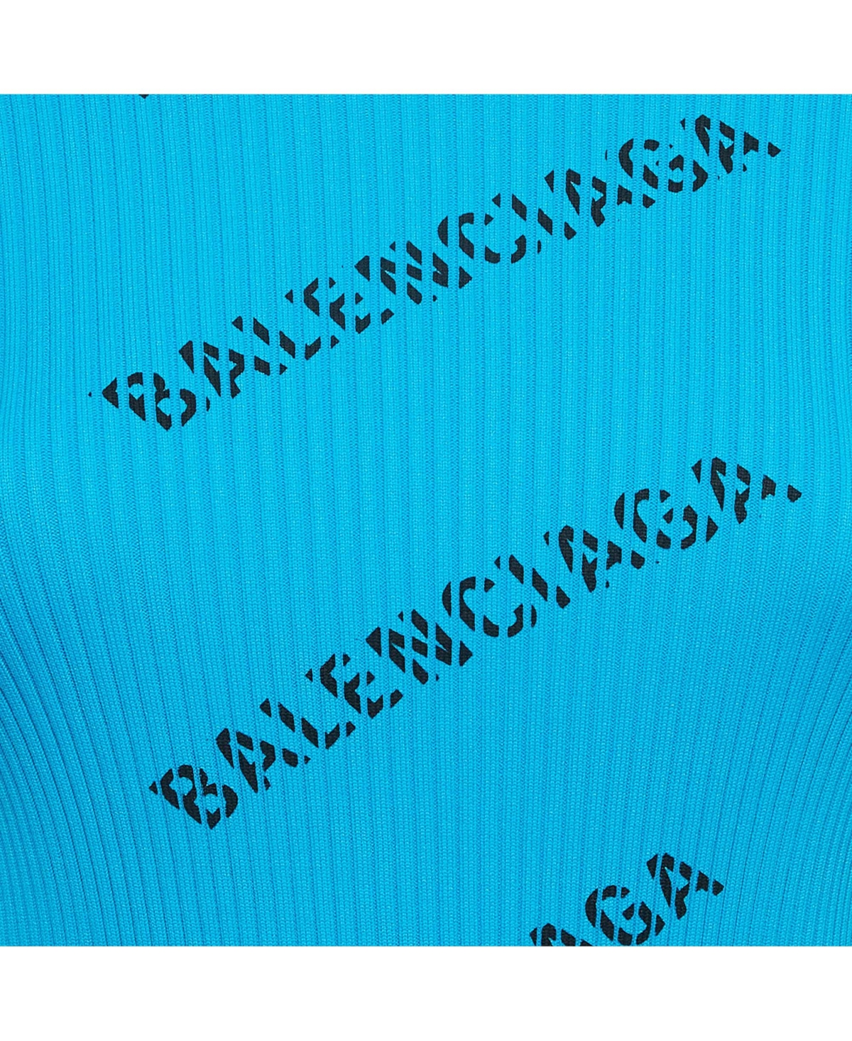Pre-Owned Balenciaga Women's Blue Logo Print Rib Knit Full Sleeve Top S