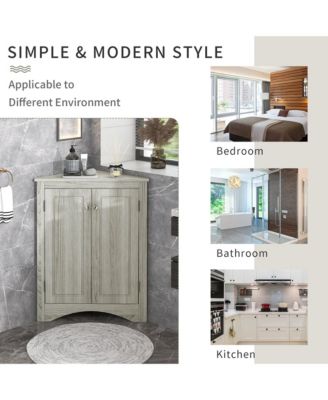 31.5"H Triangle Corner Cabinet, Adjustable Shelves, Kitchen/Home Freestanding Storage