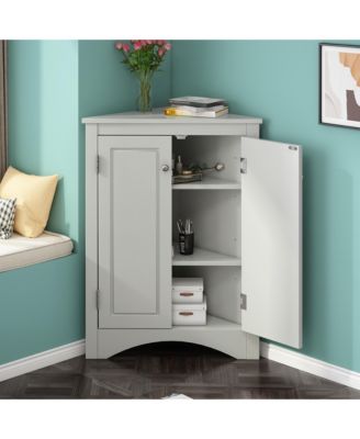 31.5"H Triangle Corner Cabinet, Adjustable Shelves, Kitchen/Home Freestanding Storage