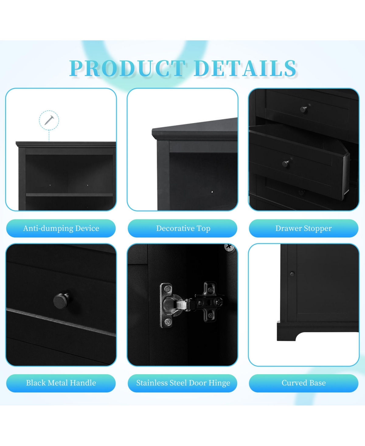 Casainc 68.9"H Triangle Tall Cabinet with 3 Drawers and Adjustable Shelves for Bathroom/Living Room