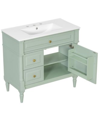 Bathroom Vanity with Ceramic Sink Flip Drawer Adjustable Shelf