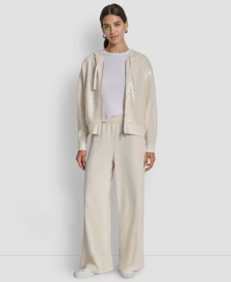 Women's Mid-Rise Sequin Detail Wide Leg Pants