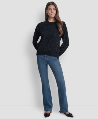 Women's Rhinestone Embellished Crewneck Sweater