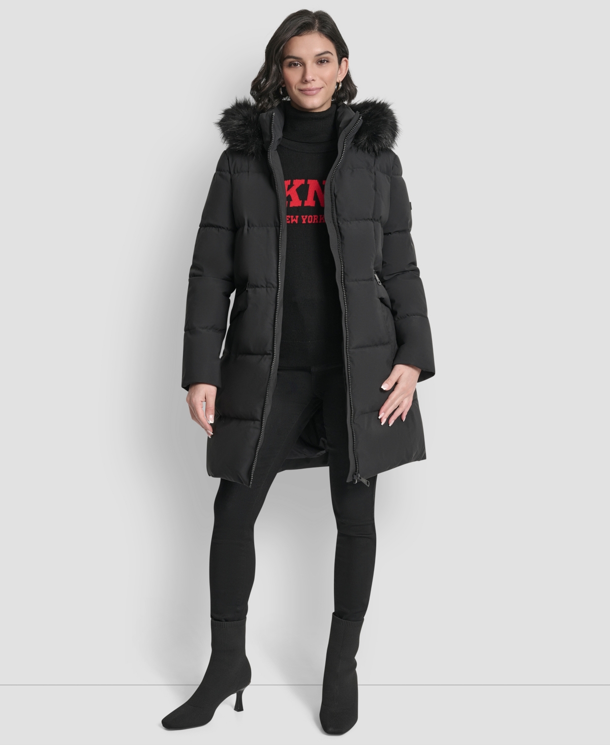 Dkny Women's Hooded Zipper Puffer Coat
