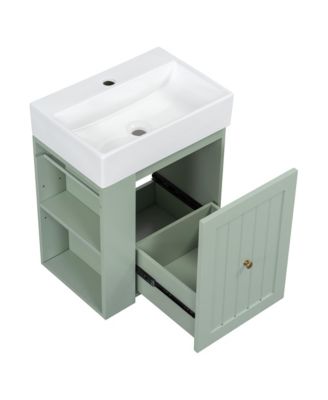 Bathroom Vanity with Ceramic Sink Storage Cabinet Drawer and Golden Handle
