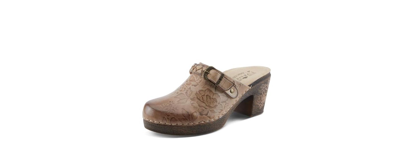 Женские сабо L'Artiste Calliroe Open-Back Clogs Hand-Painted Leather Slip-On With Floral Details, цвет: Бежевый разноцветный — фото 1