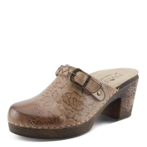 Женские сабо L'Artiste Calliroe Open-Back Clogs Hand-Painted Leather Slip-On With Floral Details, цвет: Бежевый разноцветный