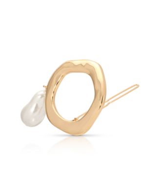 Open Circle Faux Cultivated Pearl Barrette