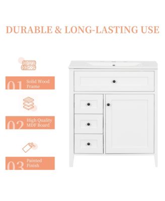 Bathroom Vanity with Sink 3 Drawers and Adjustable Shelf Freestanding Storage