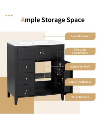Bathroom Vanity with Sink 3 Drawers and Adjustable Shelf Freestanding Storage