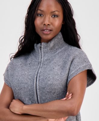 Petite Zip-Up Cap-Sleeve Sweater