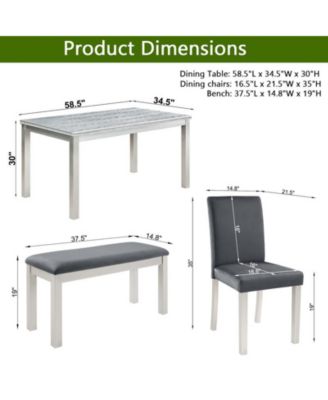 sumyeg 6-Piece Silver Grey Crystal Accent Wood Dining Set with Rectangular Table 4 Upholstered Chairs and Bench