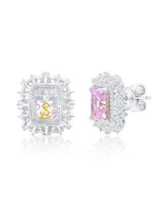 Suzy Levian Gala Collection Sterling Silver Multi-Cut Cluster Halo Firework-Cut Cubic Zirconia Stud Earrings