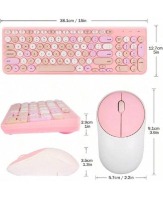 Wireless Keyboard and Mouse Combo, Typewriter Keyboard with Round Keycaps, 2.4GHz Wireless Keyboard Mouse