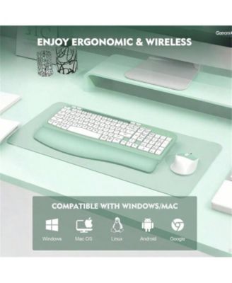 Wireless Keyboard and Mouse Combo - Full-Sized Keyboard with Cushioned Palm Rest, Phone Holder, 2.4G Cordless Set for Computer, Laptop, PC - Green
