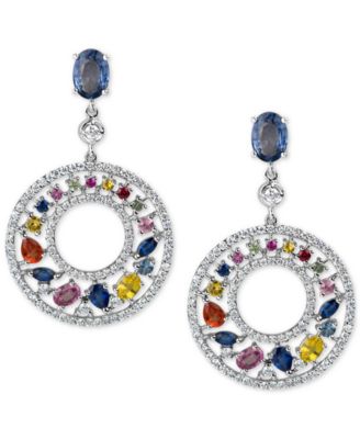 Macy's - Multi-Sapphire (4-2/3 ct. t.w.) and Diamond (1-1/4 ct. t.w.) Gypsy Hoop Earrings in 14k White Gold