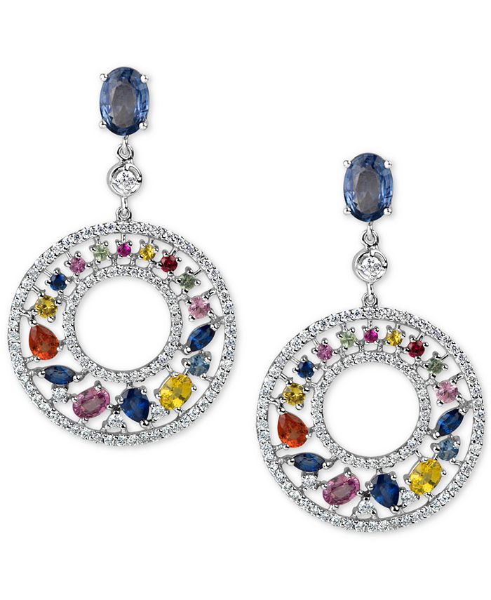 Macy's - Multi-Sapphire (4-2/3 ct. t.w.) and Diamond (1-1/4 ct. t.w.) Gypsy Hoop Earrings in 14k White Gold