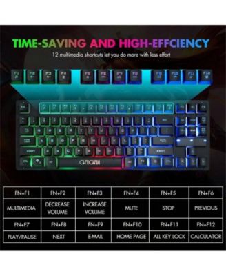 87 Keys TKL Gaming Keyboard And Mouse Combo - Wired Backlit Keyboard with 800 - 3200 DPI RGB Mouse, Gaming PC Laptop - Black
