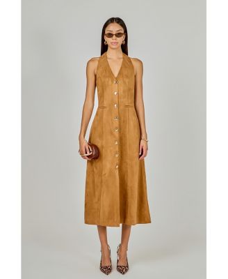 Women's Suede Fitted Midi Dress