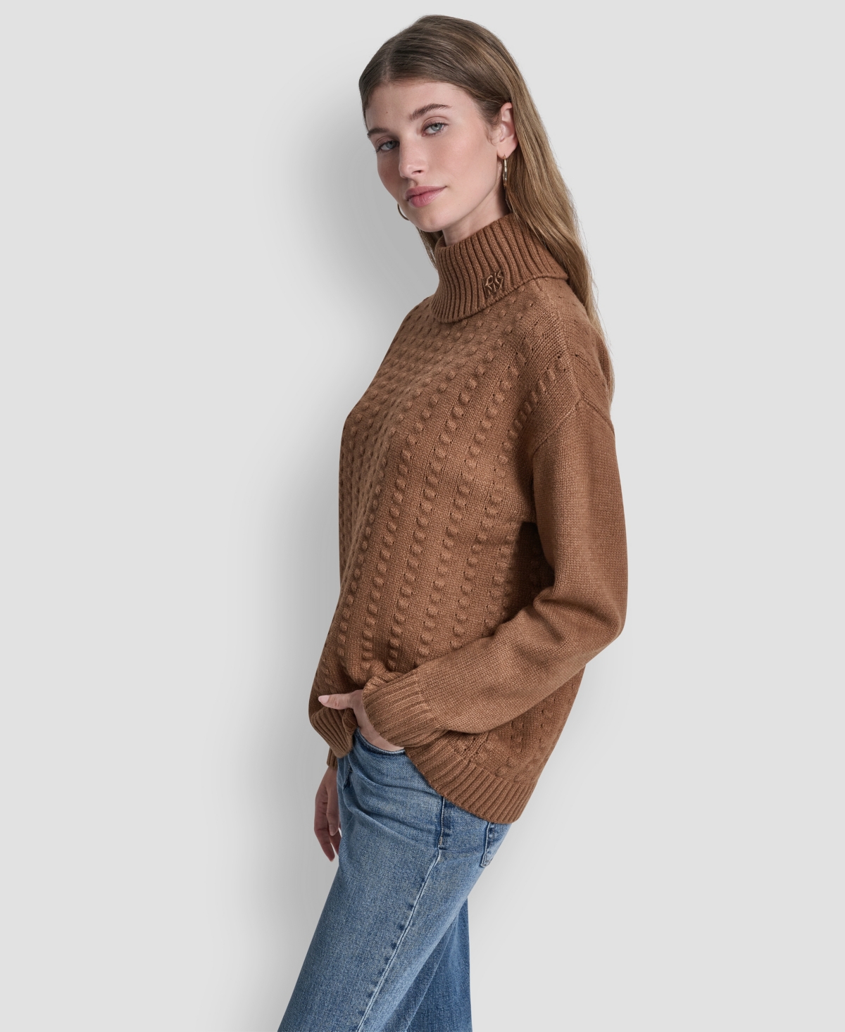 Dkny Jeans Women's Turtle Neck Bobble Stitch Long Sleeves Sweater