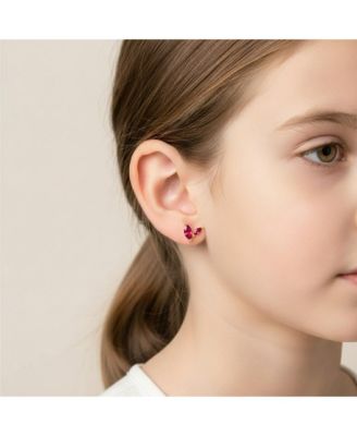 Kids 14k Gold Plated Colored Cubic Zirconia Fern Leaf Earrings