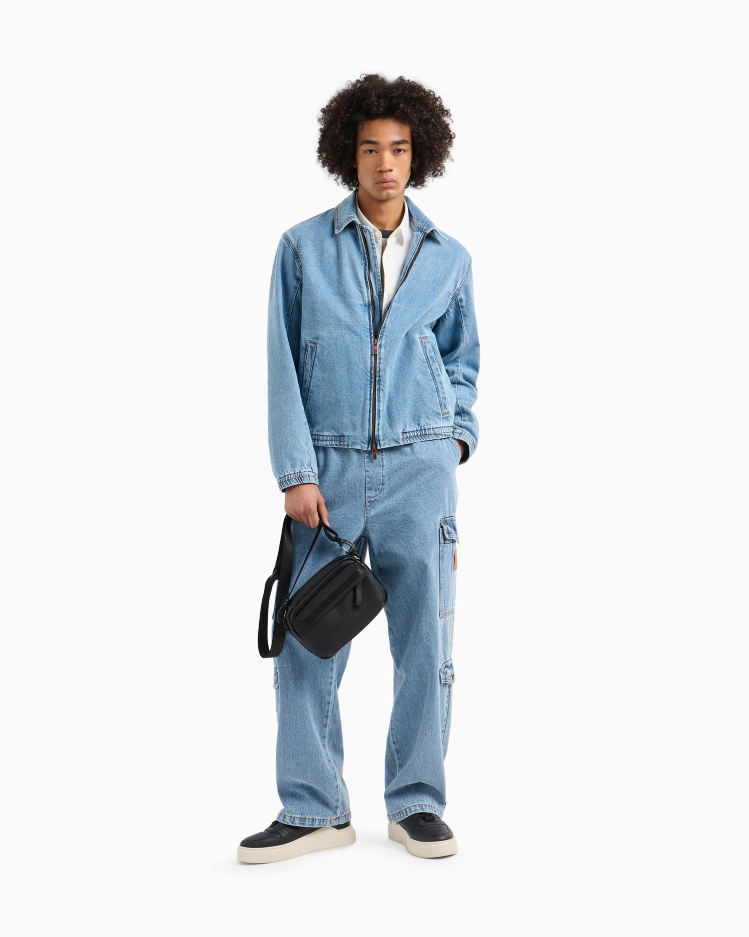 Men's Full-Zip Denim Bomber Jacket