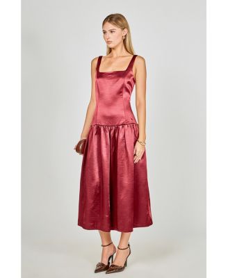 Women's Satin Velvet Drop Waist Midi Dress