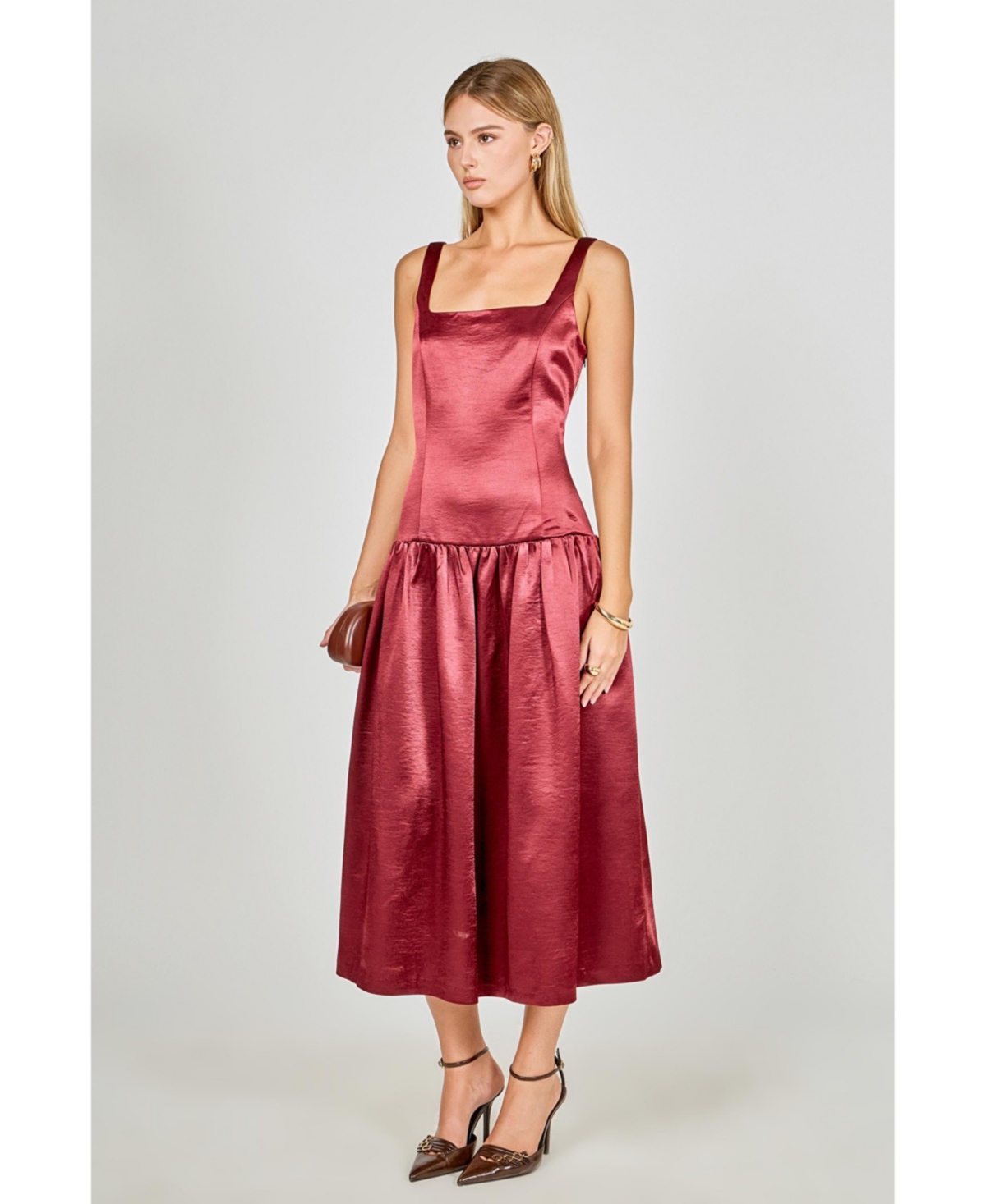 endless rose Women's Satin Velvet Drop Waist Midi Dress