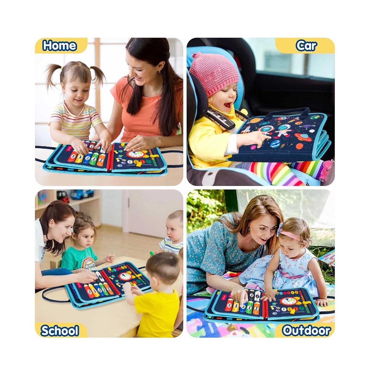 Cowin Busy Board 8 in 1 Busy Book Montessori Toys for Toddler Sensory Toys Developing Sensory Board Travel Toys Blue