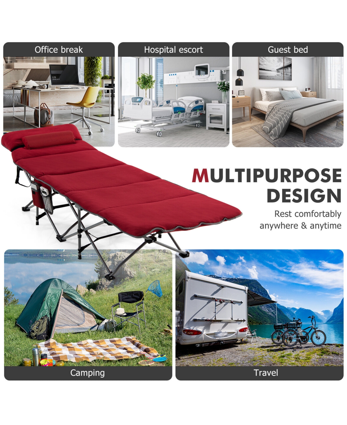 Skonyon Folding Retractable Travel Camping Cot with Mattress and Carry Bag