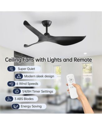 52-inch Light weight Modern Black 3-Blade Ceiling Fans with Remote Control Function