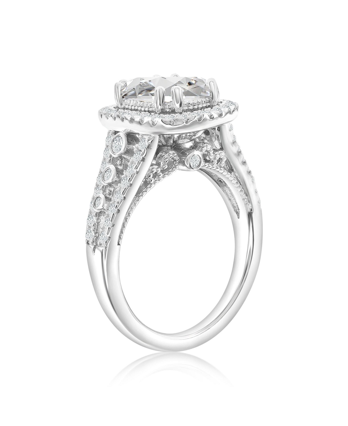 Suzy Levian Sterling Silver Cubic Zirconia Large Elongated Cushion Cut Center Stone Ring