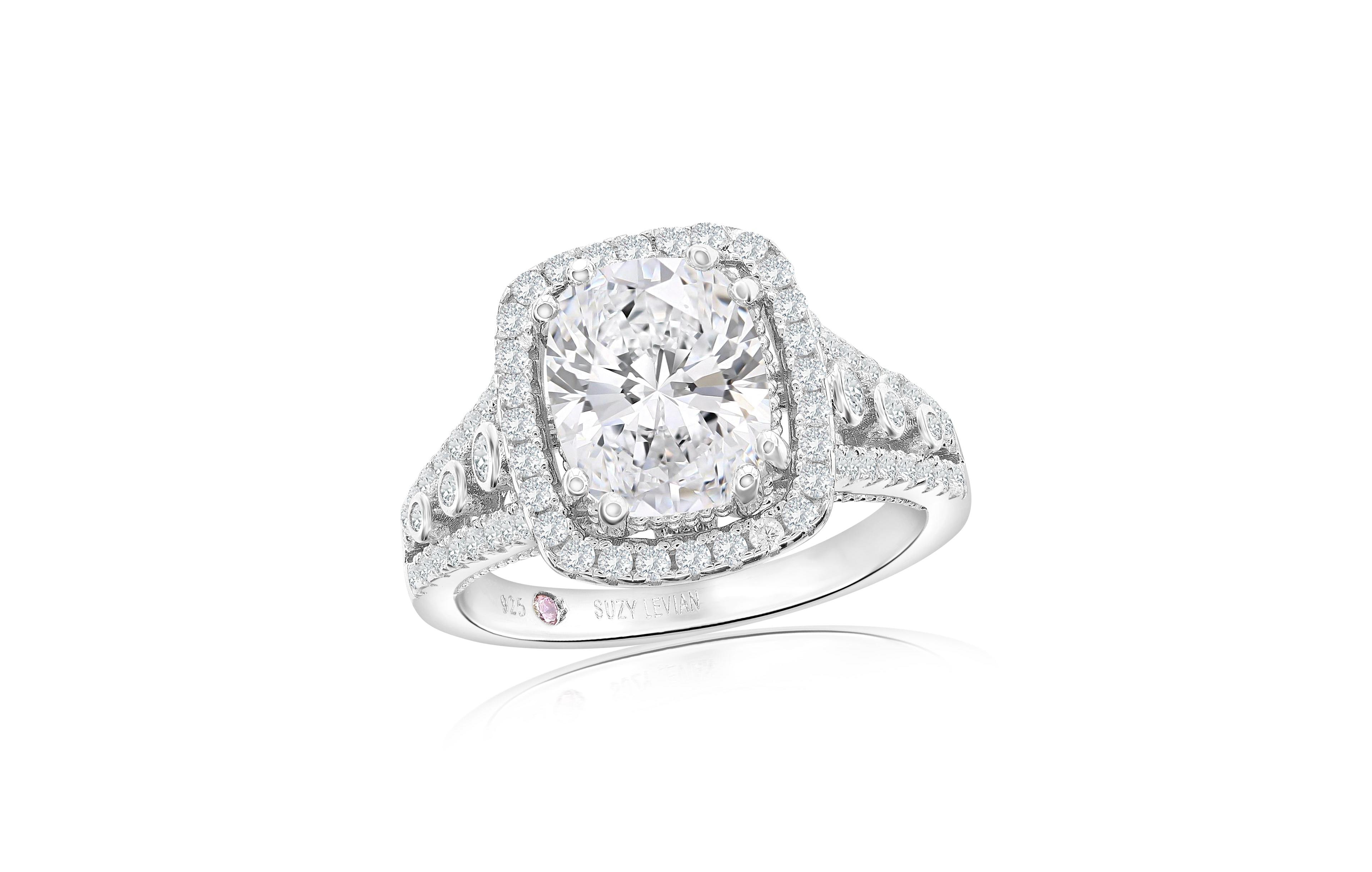 Suzy Levian New York Cubic Zirconia Cushion Cut Ring Sterling Silver