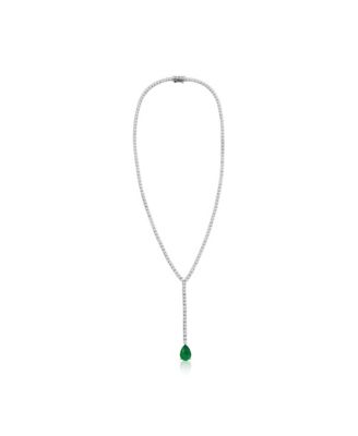 Suzy Levian Gala Collection Sterling Silver Pear-Cut Cubic Zirconia Drop Lariat Tennis Necklace
