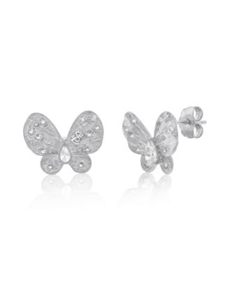 Suzy Levian Sterling Silver Cubic Zirconia Large Butterfly Drop Stud Earrings