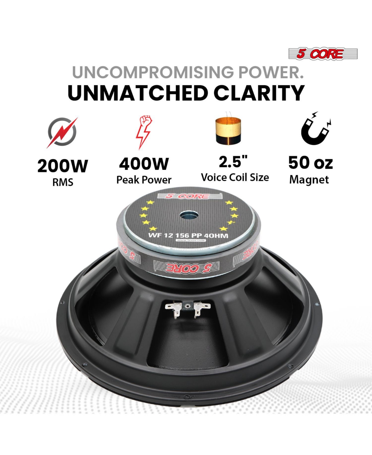 5 Core 12 Inch Woofer 400W Car Subwoofer 4Ohm Replacement Deep Sub w Poly Cone - Wf 12 156 Pp 4OHM