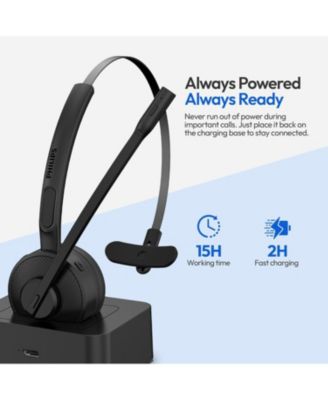 Bluetooth Headset with Noise-Canceling Mic, Mute Button, Long Battery Life, Dual Charging for Office, Home, Car