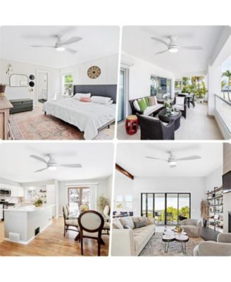 52-inch Modern White 3-Blade Flush Mount Ceiling Fan with Led Light and Remote Control