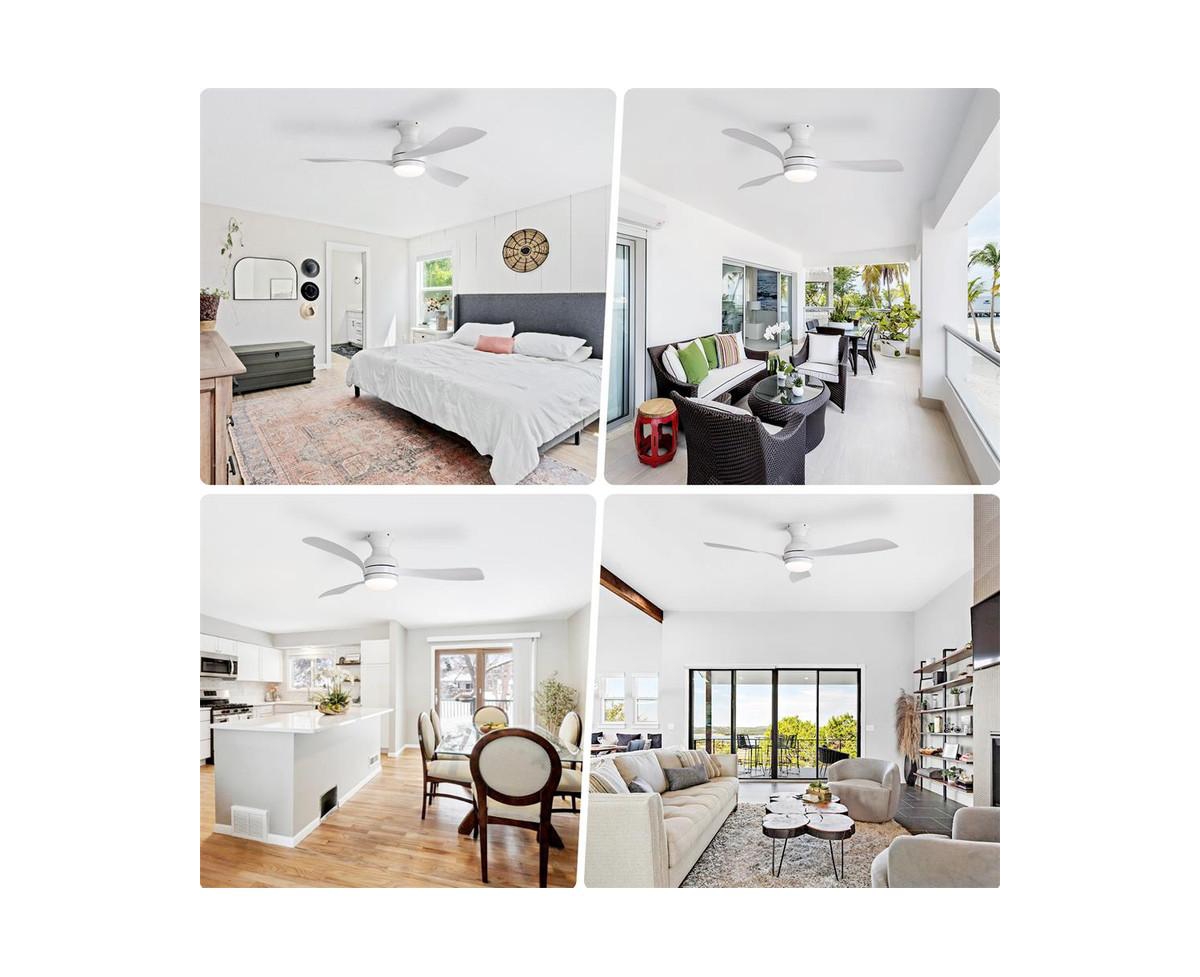 Sofucor 52-inch Modern White 3-Blade Flush Mount Ceiling Fan with Led Light and Remote Control