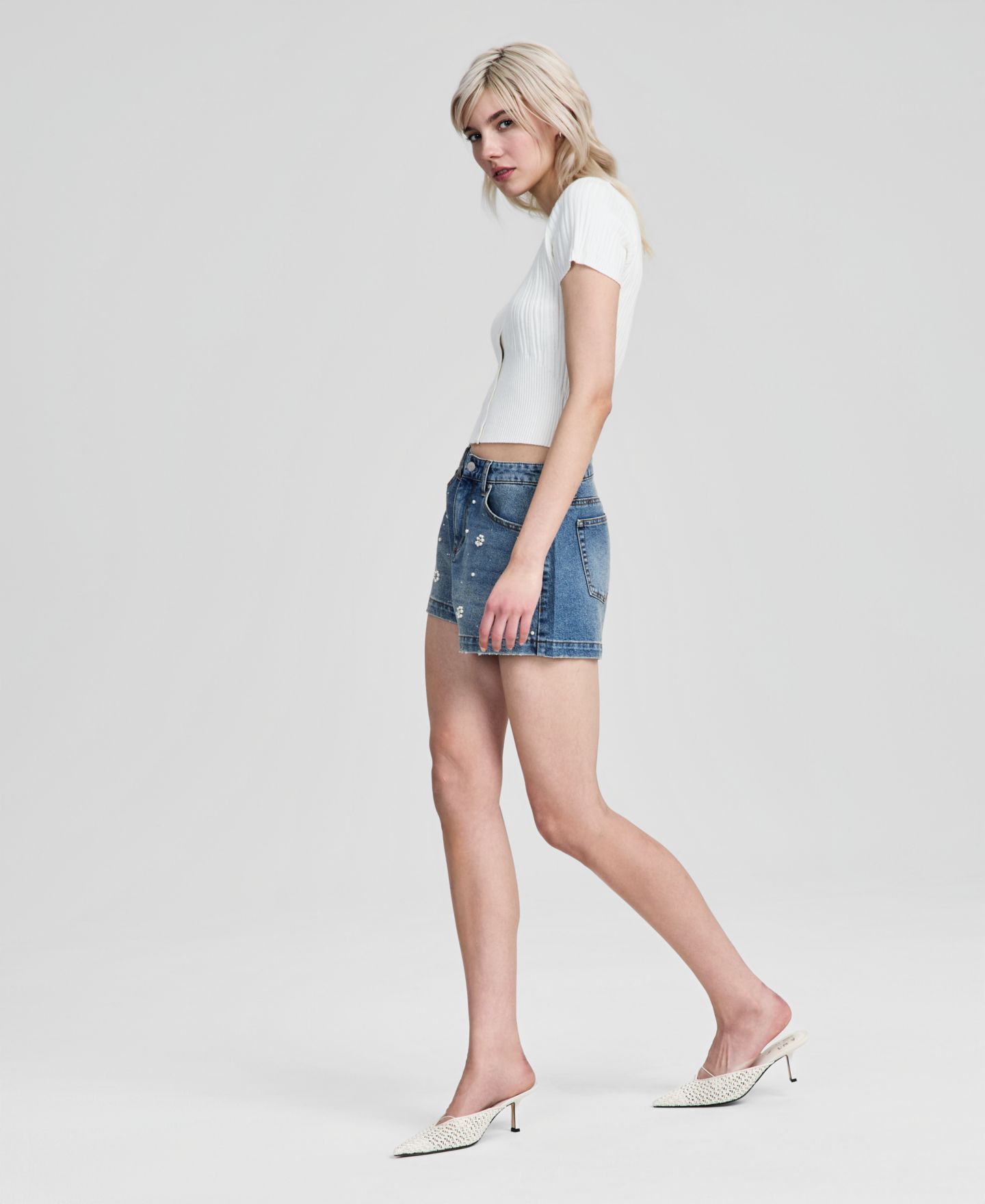Женские шорты And Now This Faux-Pearl Embellished Jean, цвет: Розовый — фото 3