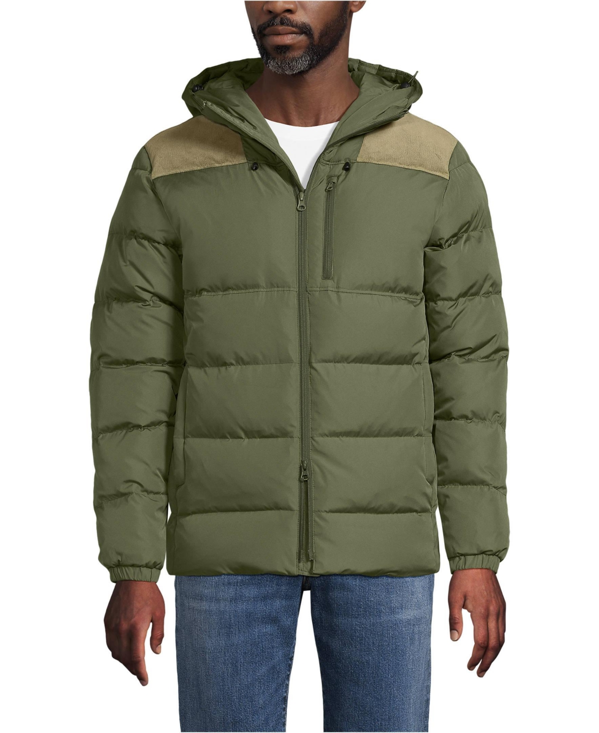 Lands' End Men's Corduroy Max 600 Down Puffer Hooded Jacket