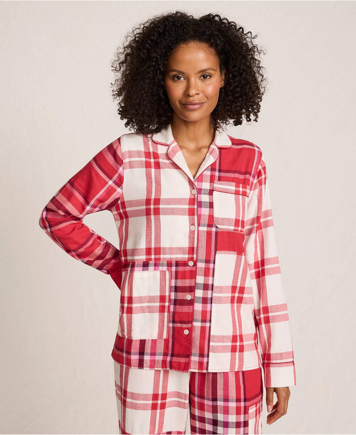 Lands' End Women's Long Sleeve Flannel Patchwork Pajama Top