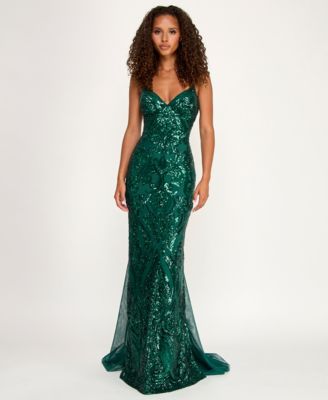 Juniors' Sequin-Pattern Floor-Sweeping Gown