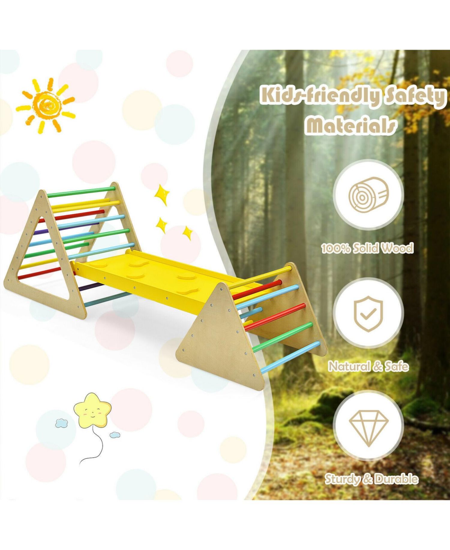 3-in-1 Wooden Triangle Climbers and Ramp, 3-Piece Set