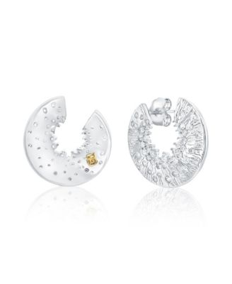 Suzy Levian Sterling Silver Cubic Zirconia Open Circle Crescent Earrings