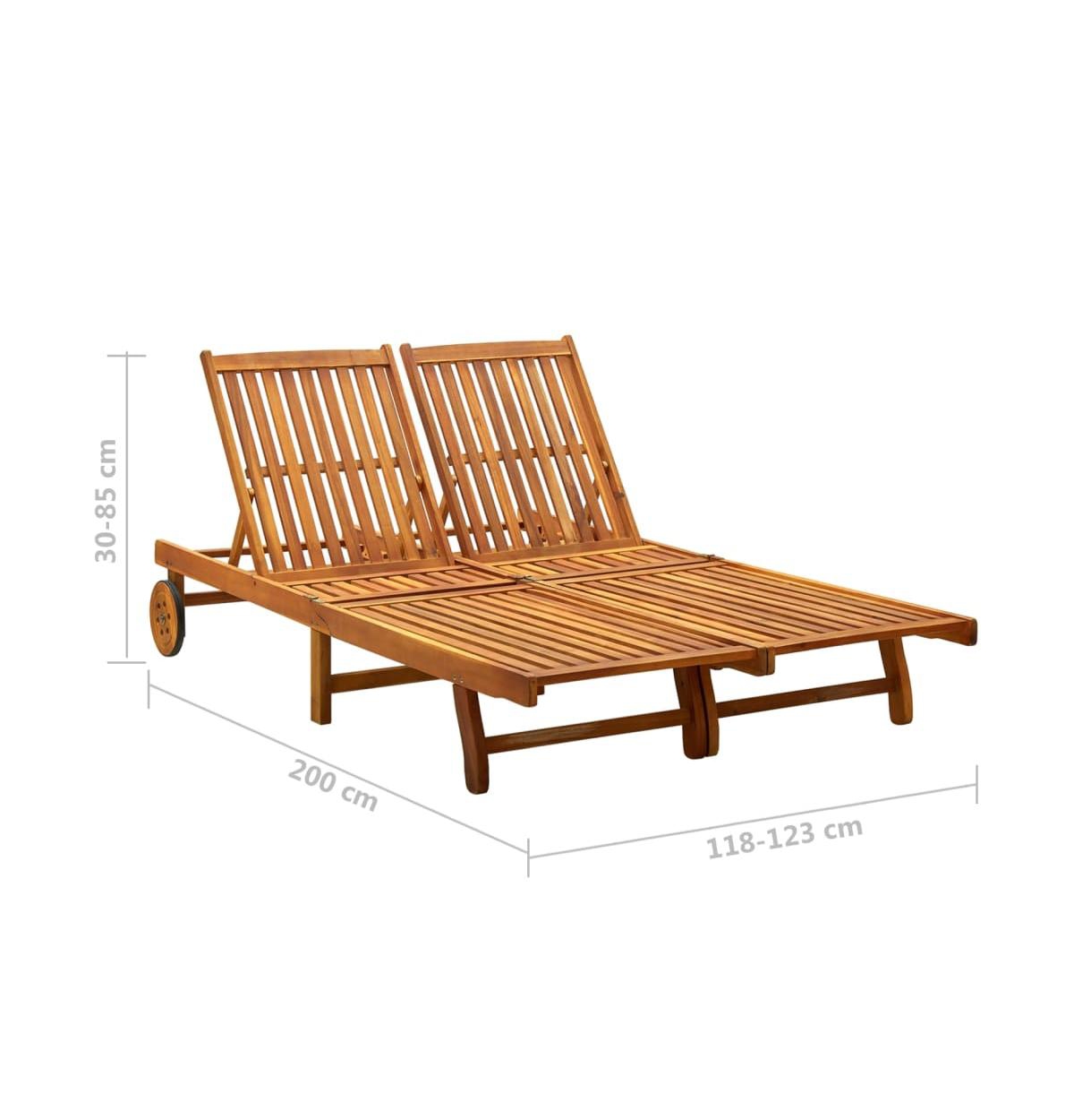 vidaXL 2-Person Solid Wood Acacia Cushioned Patio Sun Lounger