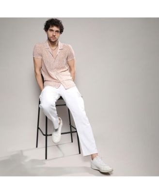 Men's Beige Washed Flowers Seld-Design Shirt