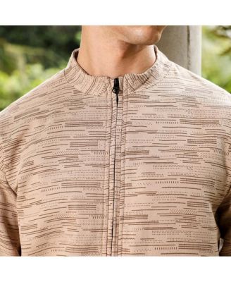 Men's Sand Beige Lined-Jacquard Bomber Jacket